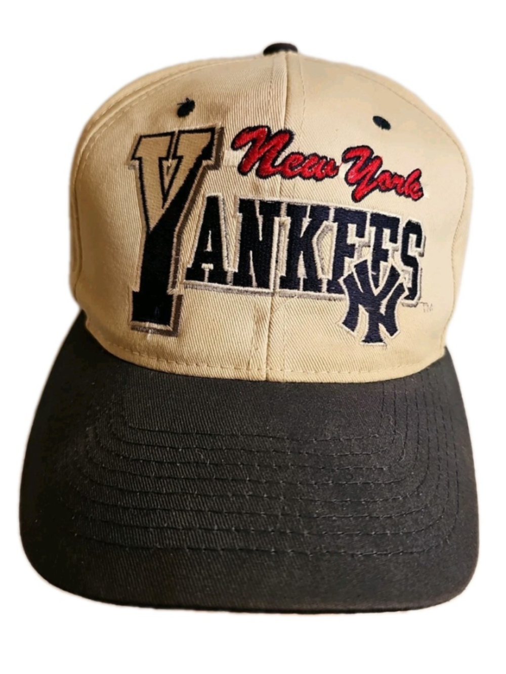 Vintage New York Yankees NYY Embroidered x2 Logo MLB SnapBack Hat Buffalo Cap